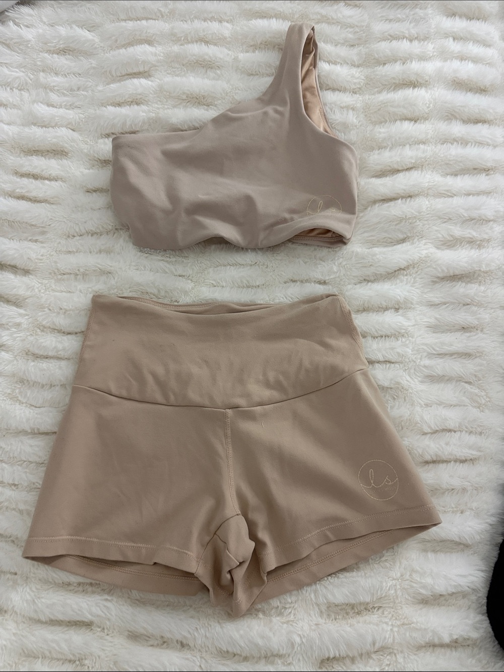 Ryderwear One-Shoulder Crop Top and High-Waist Shorts in Tan